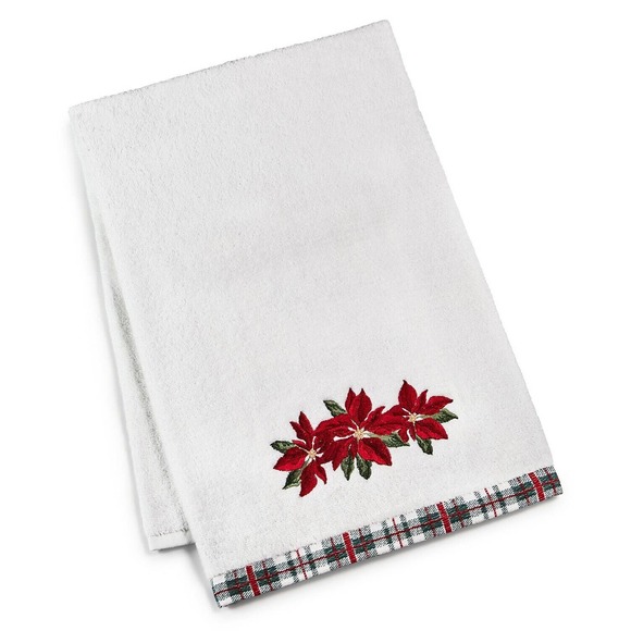 Martha Stewart Collection Christmas Holiday Poinsettia 100% Cotton Bath Towel - Picture 1 of 2
